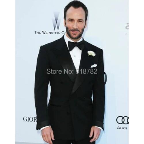 High Quality Fashion Men Prom Suits Peaked Lapel Double Breasted Black Groom Wedding Dress Male Tuxedos For Men Jacket+pants+Bow