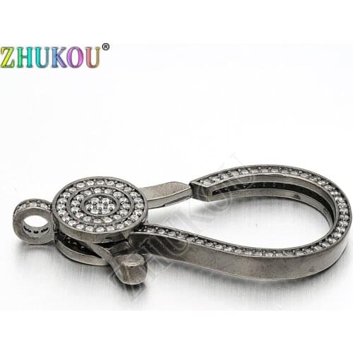 21*44mm Cubic Zirconia Lobster Clasps Hooks for Diy Jewelry Findings, Hole: 3.5mm, Model: VK12