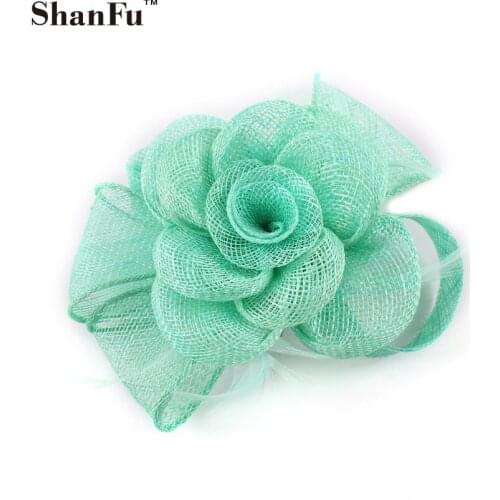 Women Ladies Party Cocktail Fascinator Handmade Sinamay Fascinators Brooch with Feathers Hair Acessories SFB6932 12pcs/lot