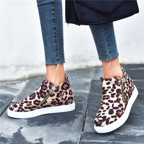 Women Leopard Wedge Ankle Boots Autumn Casual Suede 2021Summer Womens Platform Ladies Fashion Zip Female Casual Shoes Plus Size
