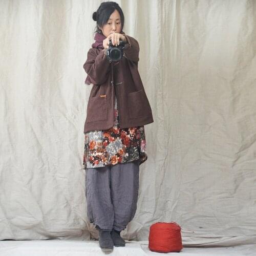 Women Loose Cotton Linen Jackets Vintage Loose Solid Color Patchwork Retro Coat Ladies Overcoat Female Autumn Spring Outwear