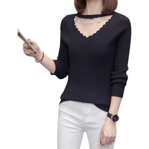 Bead Black White Long-Sleeved Oversized Plus Large Size Female Pullover Woman Blouses Winter WomenS Sweaters Clothing A6413