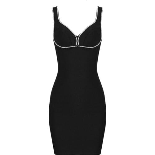 Womens Summer Clothes 2021 New Beading Bandage Dress Elegant Bodycon V Neck Sexy Sleeveless Club Party Celebrity Mini Dresses