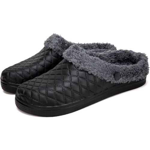 Winter Plush Thermal Mens Slippers Non-slip Simple Couples Shoes Cozy Waterproof Hard Wearing Flats Round Toe Outdoor Slippers