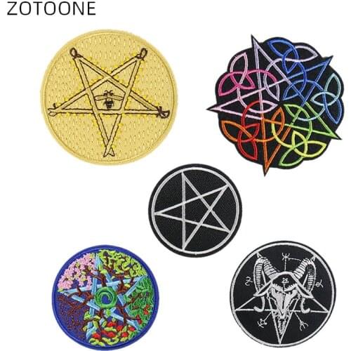 ZOTOONE Ironing Embroidery Patches for T-shirt Pentagram Iron on Stripes Appliques DIY Clothes Stickers Clothing Round Badges D