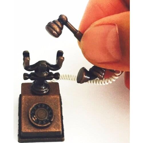 1:12 Dollhouse Miniature Old fashioned Phone Vintage Home wired Telephone Furniture for Doll House Accessories