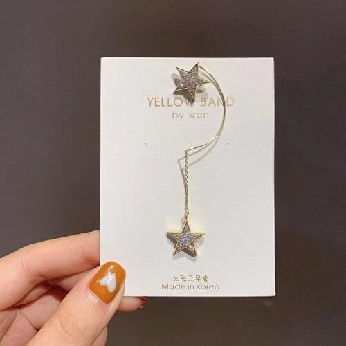 1pc New Ear Cuff Clip Chain earring For Women Star Tassel clip on earrings Fashion Korea silver color Jewelry Femme 2021 Earcuff