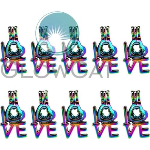 10x C844 Rainbow Color Love Letter Beads Cage Jewelry Making Perfume Essential Oil Diffuser Pearl Cage Locket Pendant