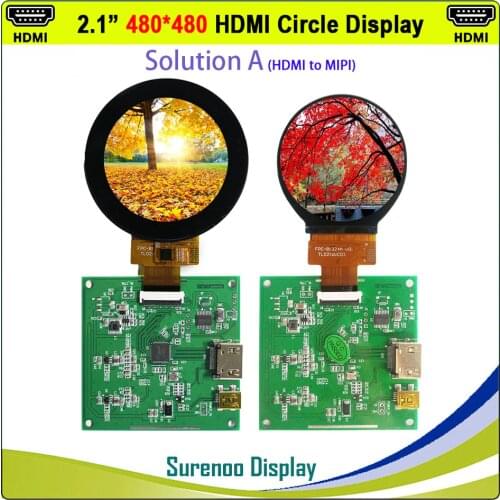 2.1" 480X480 Round Circle HDMI-compatible to MIPI IPS LCD Module Monitor Screen with USB Capacitive Touch Panel
