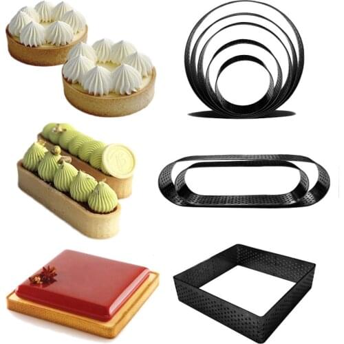 2pcs DIY French Dessert Bakeware Cutter Round Shape Decorating Tool Cake Mold Tart Ring Silicone Perforated Mousse Circle Tools