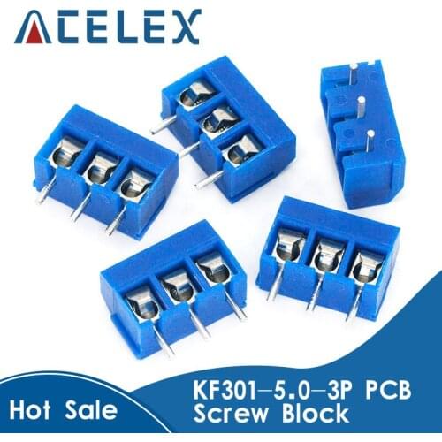 20PCS/LOT KF301-3P KF301-5.0-3P KF301 Screw 3Pin 5.0mm Straight Pin PCB Screw Block Blue