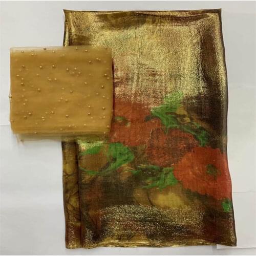 2021 Latest High Quality African Metal Silk Fabric 5 + 2 Yards Chiffon African Silk Fabric For Ladies Party Clothing! F66231