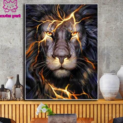 5d Diy Diamond Mosaic Embroidery Rhinestone Round Black Lion 3d Diamond Painting Animal Full Square Round Drill Decor Home Room
