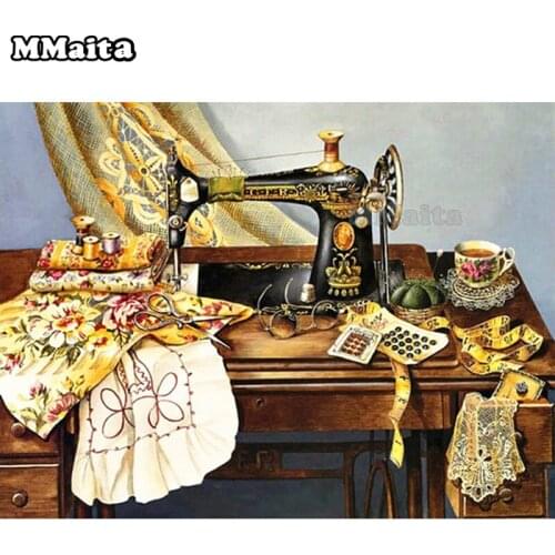 5D DIY Diamond Painting Sewing Machine Diamond Embroidery Scenic Cross Stitch Mosaic Picture Rhinestone Home Decor GG335