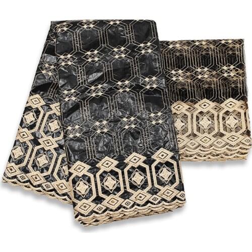 Bazin Riche African Materials Black Gold Fabric 2021 High Quality Beaded Tulle Lace Wedding Party Ankara Tissues 5+2 yards/lot