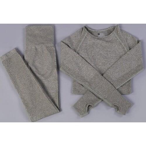 Seamless Yoga Set Women Fitness Sports Suits GYM Clothing Long Sleeve Shirts Crop Top High Waist Running Leggings Sport Set 2PCS