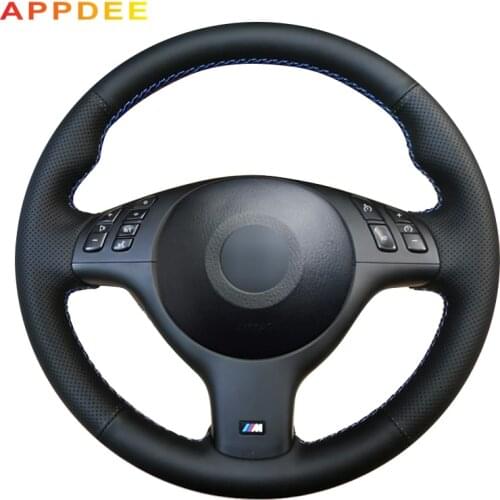 APPDEE Black Leather Hand-stitched Steering Wheel Cover for BMW E46 E39 330i 540i 525i 530i 330Ci M3 20012002 2003