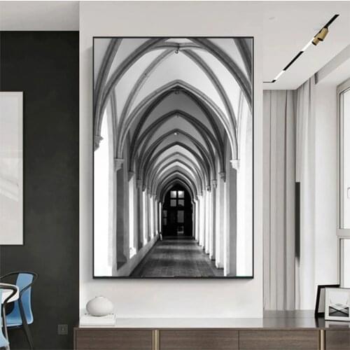 Black White Modern Landscape Poster and Prints Pictures Corridor Space Art Canvas Paintings Living Room Bedroom Decoration Wall