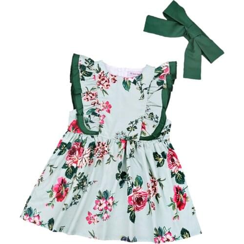 Kids Girls Fashion Flounce Sleeveless Green Dress Summer Flower Round Neck A-Line Princess Dress Soft And Breathable Sweet