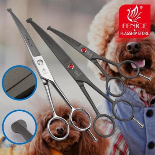 Fenice 4.5/7.0 inch Professional Curved Grooming Scissors for Pet Eyes/Face/Toes/Nose Round Tip Safety Shear