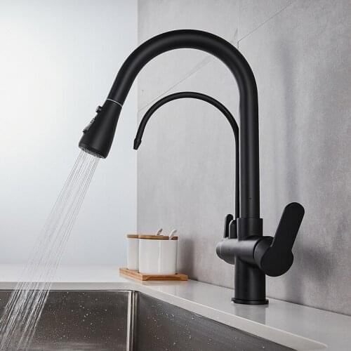Purification Kitchen Faucets Black Pull Out Kitchen Water Filter Tap 3 Way Mixer Torneira Para Cozinha De Parede Crane