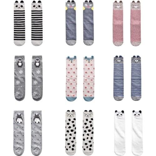 Knee High Children Long Socks For Baby Girls Boys Print Cat Fox Kids Socks Cotton Striped Cartoon Animal Cute Sock SK112