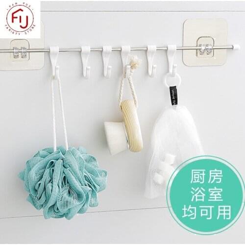 Hot Sale 1pcs Kitchen Wall Door Self-Adhesive Bathroom Sticky Hanger Six Hook Hanger Cabinet Adhesive Hook Bathroom Hook