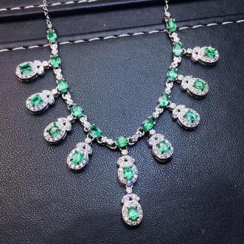 Emerald necklace Natural Real Emerald Pendant Solid S925 Sterling Silver For Women Colour Gem Stone Fine Jewelry
