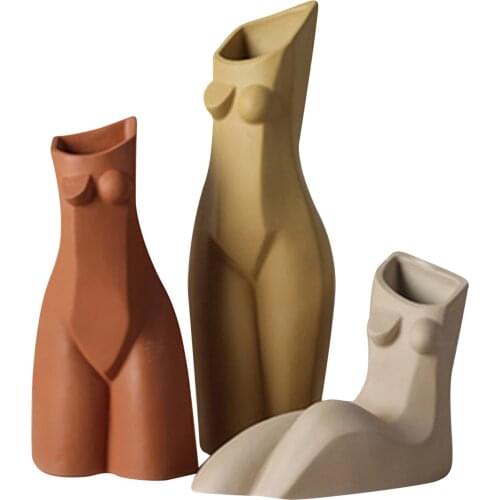 Ceramic Vase, Women Body Flowerpot Decorative Craftwork Desktop Decor for Home Office, Yellow/White/Red/Black/Beige