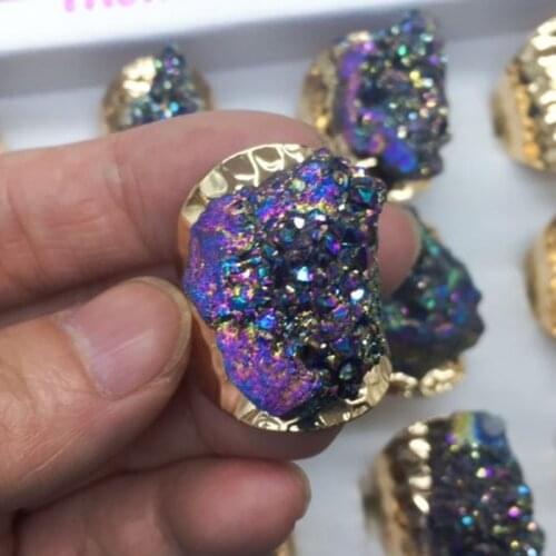 Natural Stone Gold-color Adjustable Ring Irregular Multicolor Crystal Finger Rings for Women Trendy Jewelry
