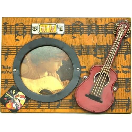 Photo Frame Metal Wood Guitar Decor Vintage Decorative Gift Trinket Miniature Nostalgic Handmade Hand Painted Quality Durable