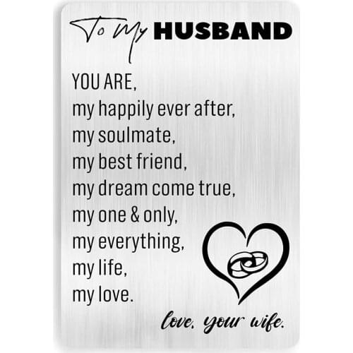 To My Husband Engraved Metal Wallet Card Inserts from Wife,Love Note Cards for Husband Birthday Anniversary Christmas Gifts DIY