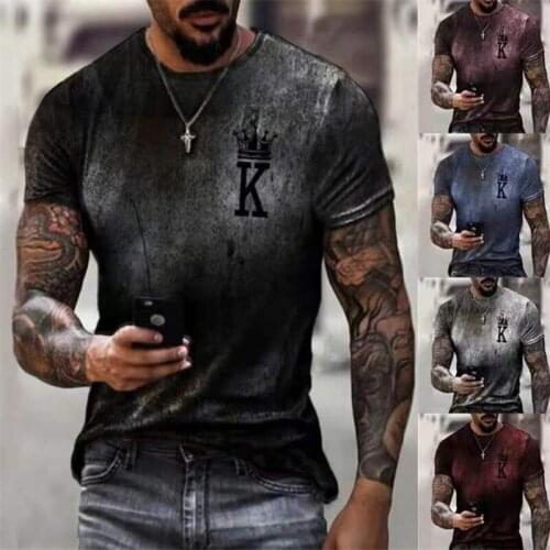 Mens short sleeve T-shirt, 3D gradient printing T-shirt, Poker K, European and American fashion T-shirt, ROP