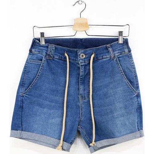 Premium Elastic Waist Denim Shorts Mens Blue