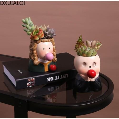 Nordic Simple Cute Cartoon Resin Succulent Flower Pot Plant Potted Creative Abstract Character Art Flower Pot Home Decoration