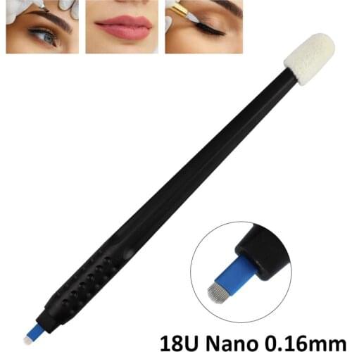 Disposable 0.16mm 18U Shape Microblading Pen Manual Eyebrow Tattoo Handle for Semi PMU thinner brows Line with Embroidery blades