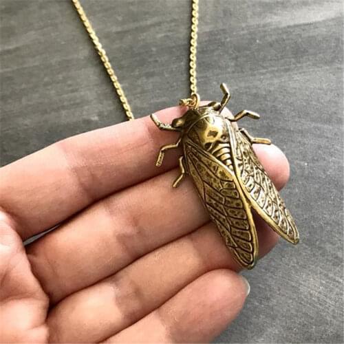 Cicada Necklace Creepy Insect Unisex Mens Necklace Gift Pendant Halloween Jewelry Entomologist Gift Goth Antique Brass Friend