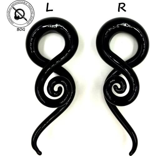 Pair Black Pyrex Glass Twist Spiral Ear Taper Stretcher Tunnel Plugs Expander Gauges Weights Hangers Body Piercing Jewelry