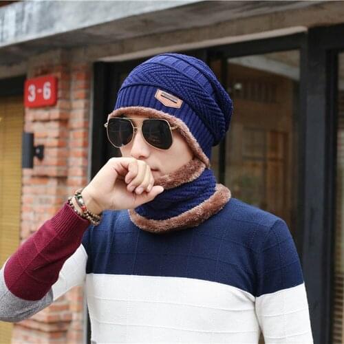 Plus Plus Plus Thick Warm Set Head Hat Wholesale Knitted Hat Mens Hat Neck Set Two-Piece Set Winter Factory Custom
