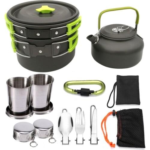 Outdoor Camping Teapot Pot Set Portable Cooker Combination Outdoor Barbecue Adventure Trekking Pot with Teacup 2-3 People Pot