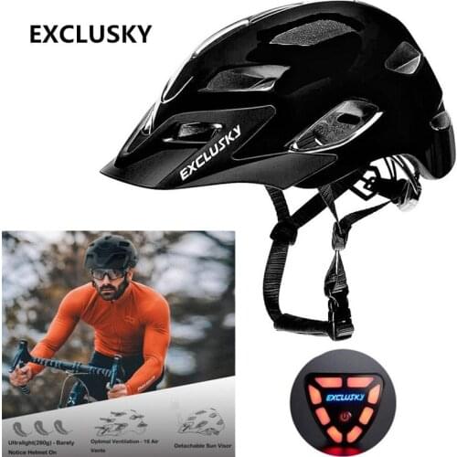 EXCLUSKY Mtb Mountain Bike Helmet With Led Light USB charging Red Cycling City Helmet Bicycle safety Sport Cap Size 56~61cm E
