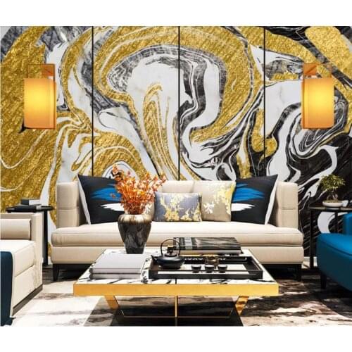 Modern simple abstract golden stone scroll decoration wallpaper murals