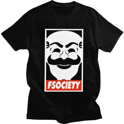 Stylish Mr Robot F Society T-shirt for Men Short Sleeve Summer Hacker Tshirt Round Neck Fitted Pure Cotton Tee Shirt Merch Gift