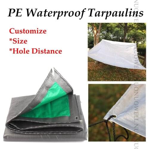 Customize Size 0.32mm PE Rainproof Tarpaulin Cover Sunshade Tarp Waterproof Double Side Lightweight Tarp UV-Proof Sliver Layer