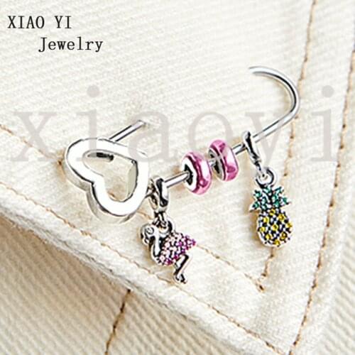 XIAOYI 2020 NEW 100% S925 ME series pink bird and pineapple for summer lovely love brooch for girlfriend bestie birthday wedding