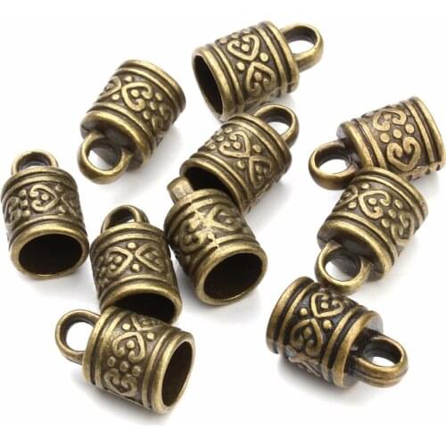 10pcs/lot Antique Silver Color End Caps 7.5mm Round Bracelet End Beads Clasps for Leather Cord Jewelry Making Findings