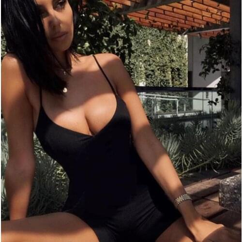 Women Solid Summer Spaghetti Strap Rompers Jumpsuits Clubwear Fashion Soild New Sleeveless V-Neck Bodycon Rompers Women 2021 New