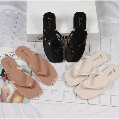 2020 Summer New Women Shoes Flat sandals Outdoor Beach Flip Flops Slippers Casual Fashion Square Head Large Size 40