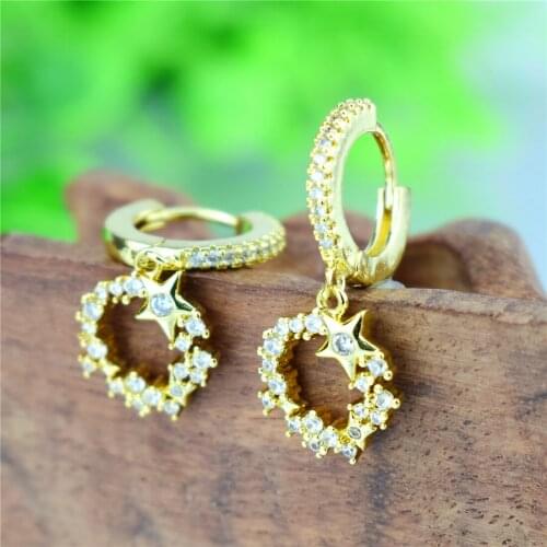 2020 Trend Hot Sale Delicate Gold CZ Zircon Star Pendant Stud Earrings for Women Girls Cubic Zirconia Party Wedding Jewelry Gift