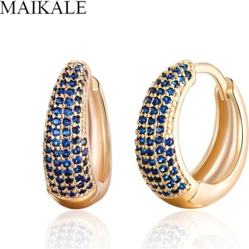 MAIKALE Luxury Colorful Cubic Zirconia Hoop Earrings for Women Gold Gem Stone Small Round Earrings Female Jewelry Gifts